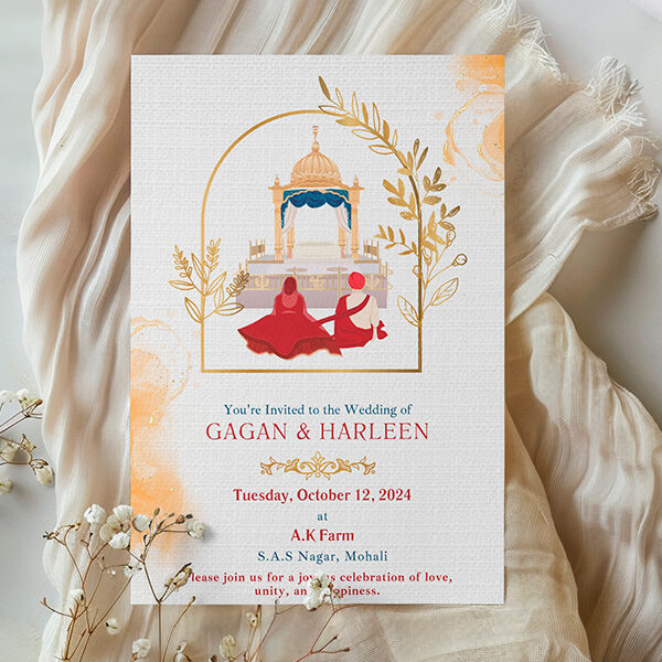 Sikh Wedding Peach Invitation Card